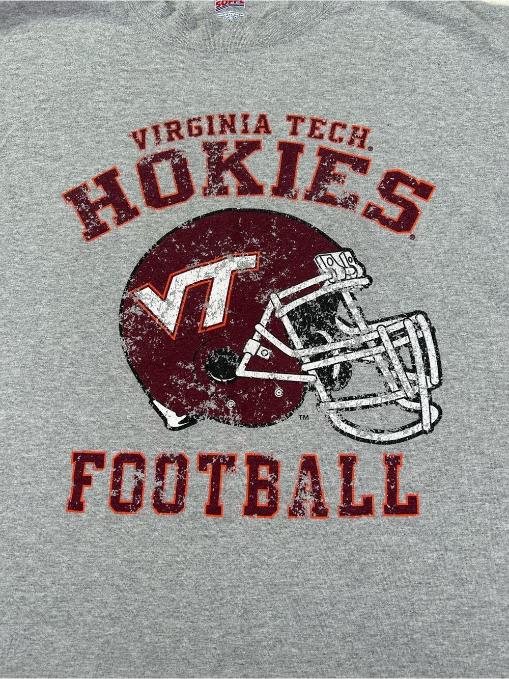Soffe Virginia Tech Hokies Football T-Shirt Men’s XL Gray Distressed Y2K 2000s - Picture 5 of 7